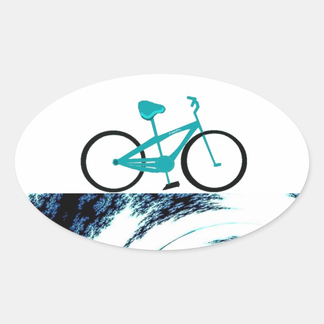 Adesivo Oval Bicicleta Azul Água (Frente)