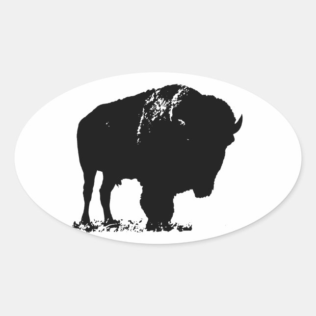 Adesivo Oval Bison Buffalo, Pop de Arte Negra (Frente)