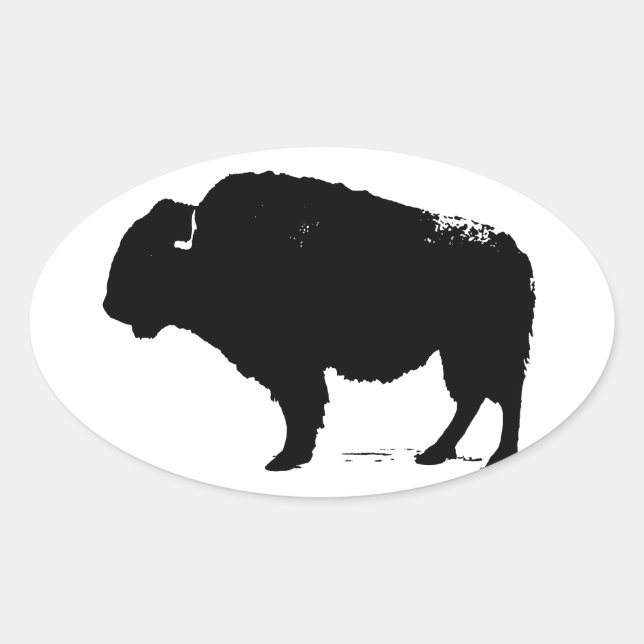 Adesivo Oval Bison de Búfalo de Pop Preto e Branco (Frente)