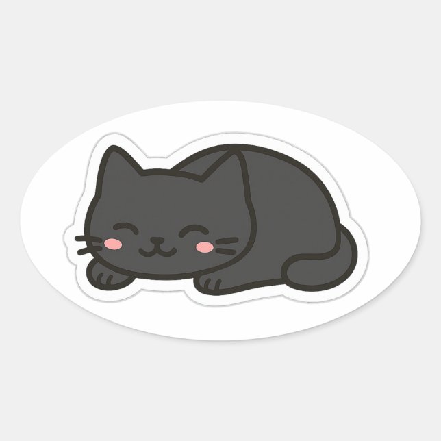 Adesivo Oval Black Cat PNG Sticker – Cute Kawaii Cat Loaf (Frente)