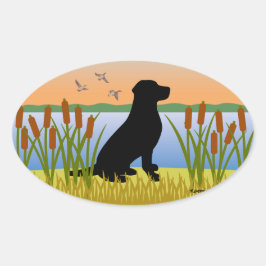 Adesivo Oval Black Labrador Bird Dog Sunset