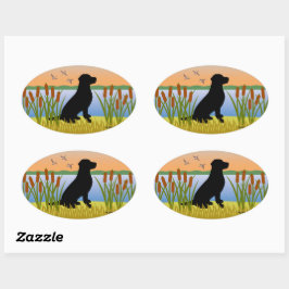 Adesivo Oval Black Labrador Bird Dog Sunset