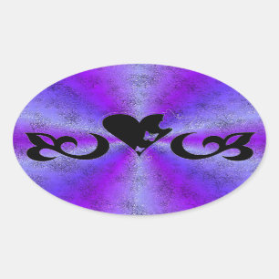 Adesivo Oval Black Lily Heart and Butterfly no Rainbow