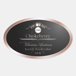 Adesivo Oval Black Product Label Rose Gold Frame Logo Monogram