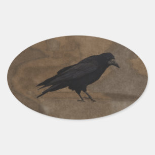 Adesivo Oval Black Rook British Corvid e Rustic Background