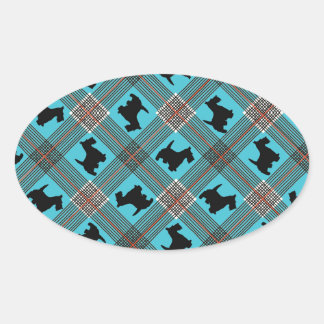 Adesivo Oval Black Scottie Dog Xadrez Tartan