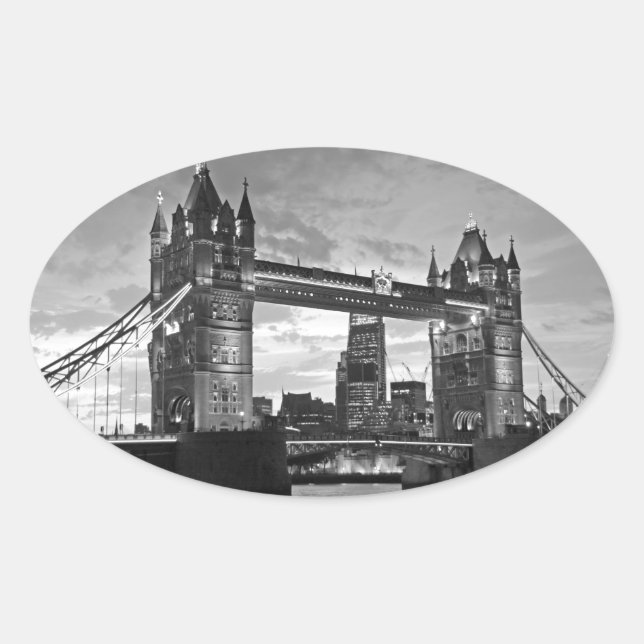 Adesivo Oval Black White Tower Bridge UK Viagem (Frente)