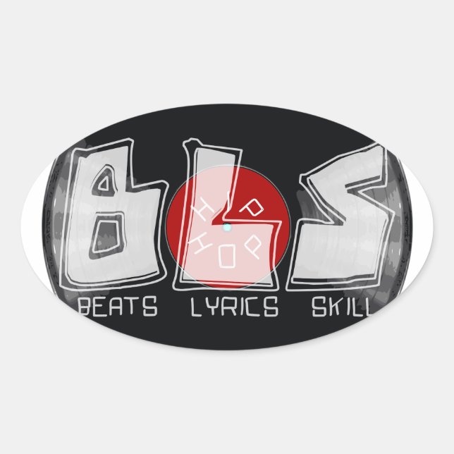 Adesivo Oval BLS bate em letras hIP HOP (Frente)