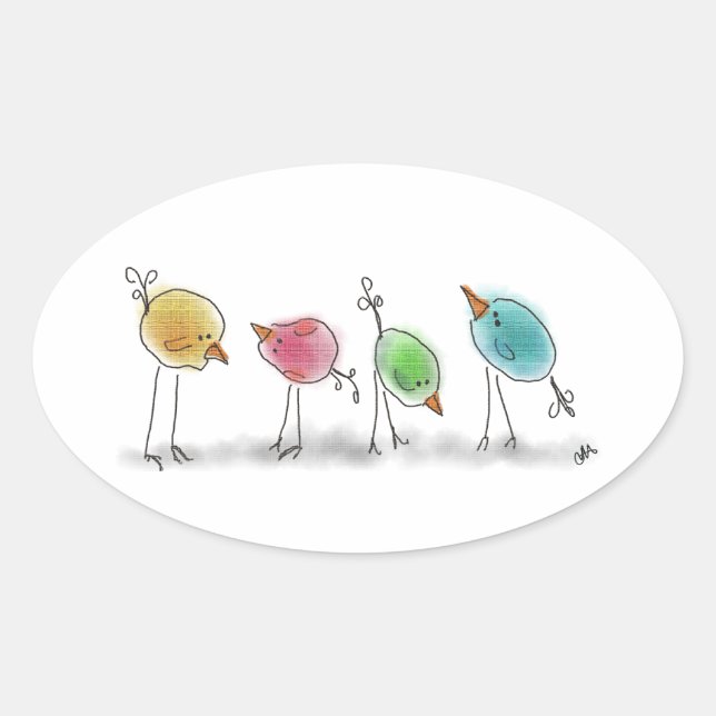 Adesivo Oval Blue Birdies Stickers (Frente)