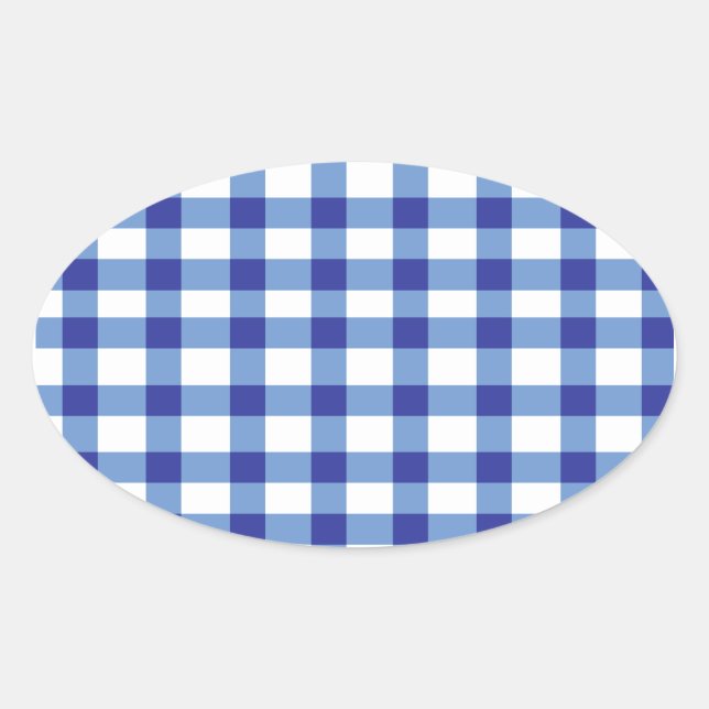 Adesivo Oval Blue Gingham (Frente)