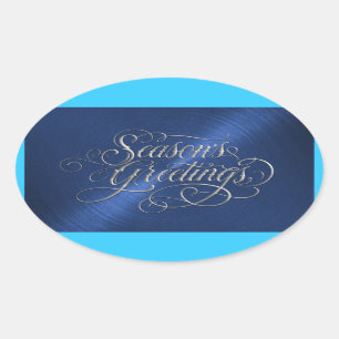 Adesivo Oval Blue Season's Greeting Silver Sticker