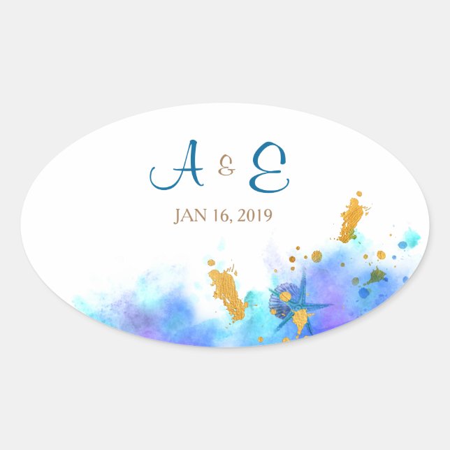 Adesivo Oval Blue Watercolor Dolphin Wedphin Oval Sticker (Frente)