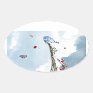 Adesivo Oval Bluebird e Hearts
