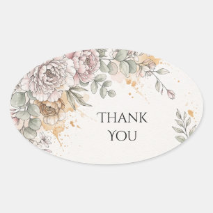 Adesivo Oval Blush Peony Gold Casamento Obrigado