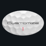 Adesivo Oval Bola de Golfe com Texto e Número Personalizados<br><div class="desc">Personalize esta imagem da bola de golfe com texto e número de sua escolha. Design único para o golfista casual para o profissional do Heart. Clássico e único,  isso certamente impressionará seus amigos de golfe no próximo torneio.</div>