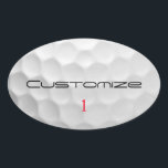 Adesivo Oval Bola de Golfe com Texto e Número Personalizados<br><div class="desc">Personalize esta imagem da bola de golfe com texto e número de sua escolha. Design único para o golfista casual para o profissional do Heart. Clássico e único,  isso certamente impressionará seus amigos de golfe no próximo torneio.</div>
