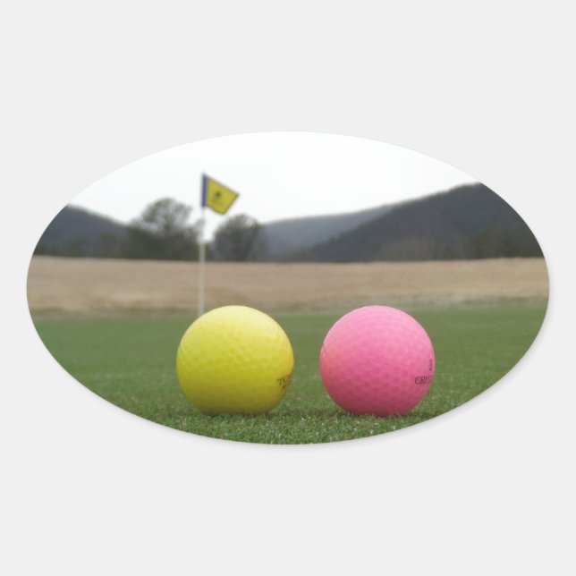 Adesivo Oval bolas de golfe amarelas e cor-de-rosa, (Frente)