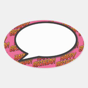 Adesivo Oval Bolha de Fala de Feliz Aniversário Diversão Retro 