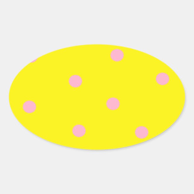 Adesivo Oval Bolinhas rosa em amarelo (Frente)