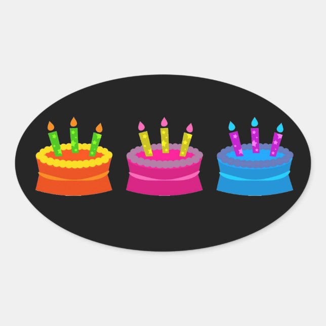 Adesivo Oval Bolo Colorido de Aniversário (Frente)