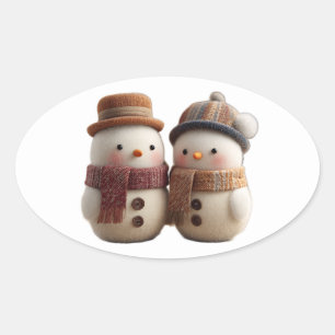 Adesivo Oval Boneco de Neve Adorável Gráfico Aconchegante Est