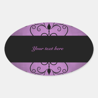 Adesivo Oval Bonito espirais pretas em roxo