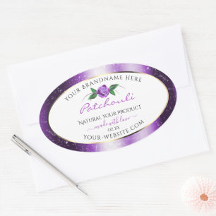 Adesivo Oval Bonito Roxo e branco Rótulos de produto Rosa de fl