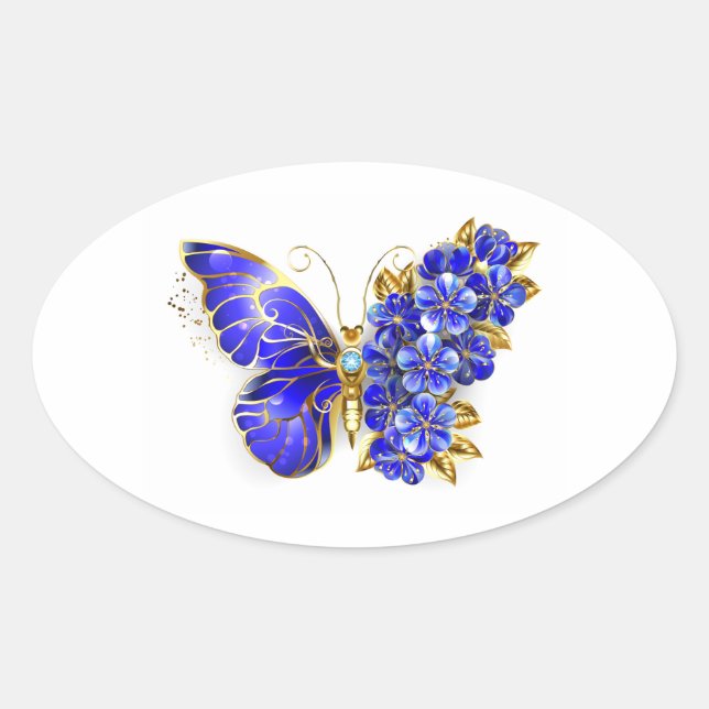 Adesivo Oval Borboleta Flor Sapphire (Frente)