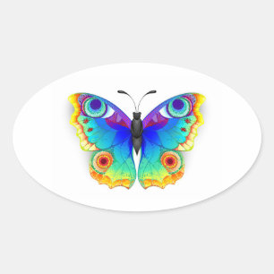 Adesivo Oval Borboleta Pavão Olho de Arco-Íris