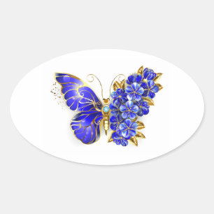 Adesivo Oval Borboleta Safira Flor