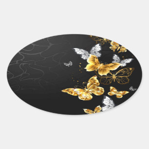 Adesivo Oval Borboletas Douradas e brancas