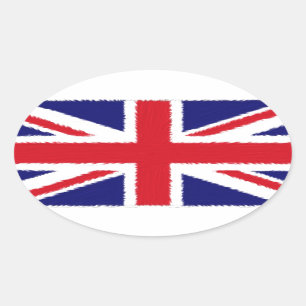 Adesivo Oval Borda distorcido bandeira pintada de Union Jack