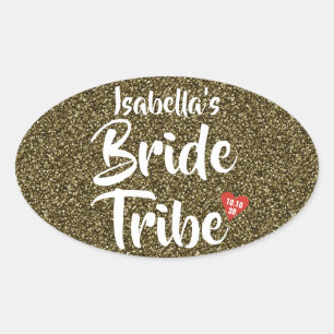 Adesivo Oval Bride Tribe Red Date Heart Personalised Glitter