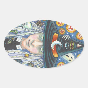 ADESIVO OVAL BRINCADEIRA, OLHOS DE MAU, CRÂNIO, VAMPIROS