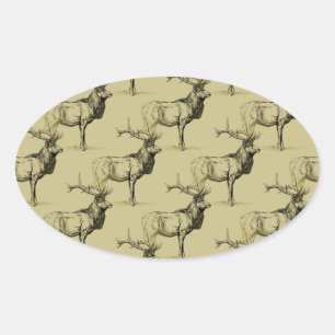 Adesivo Oval Bull Elk Hunters Wildlife Big Game Hunting Antlers