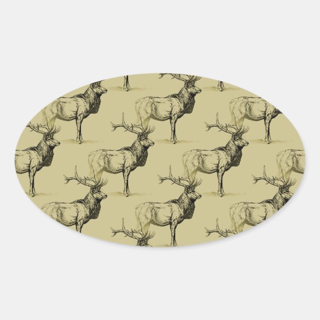 Adesivo Oval Bull Elk Hunters Wildlife Big Game Hunting Antlers (Frente)