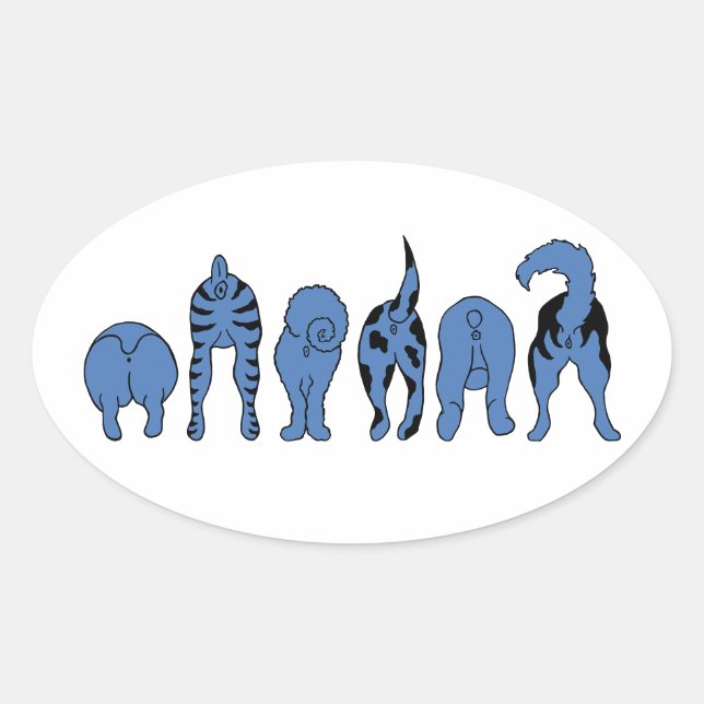 Adesivo Oval Bumbuns de Cachorro Azul (Frente)