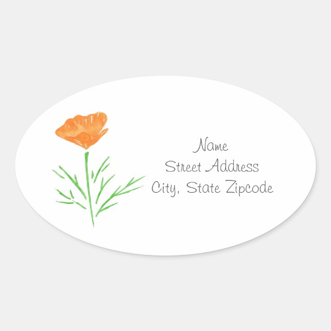 Adesivo Oval CA Watercolor Poppy Labels (Frente)