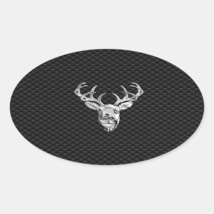 Adesivo Oval Cabeça de veado de prata no decor de estilo de fi