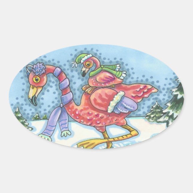 ADESIVO OVAL CABEÇA SUL PINCO FLAMINGOS PILHAS HOLIDAY (Frente)