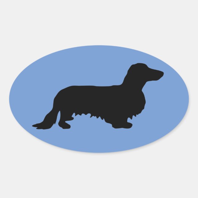 Adesivo Oval Cabelo Longo Dachshund - Silhouette 1 (Frente)