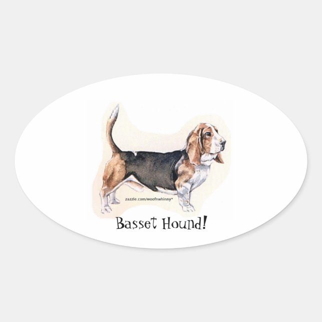 Adesivo Oval Caçador de Basset! Vinheta (Frente)