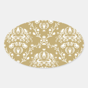 Adesivo Oval Cacau e Cream Damask