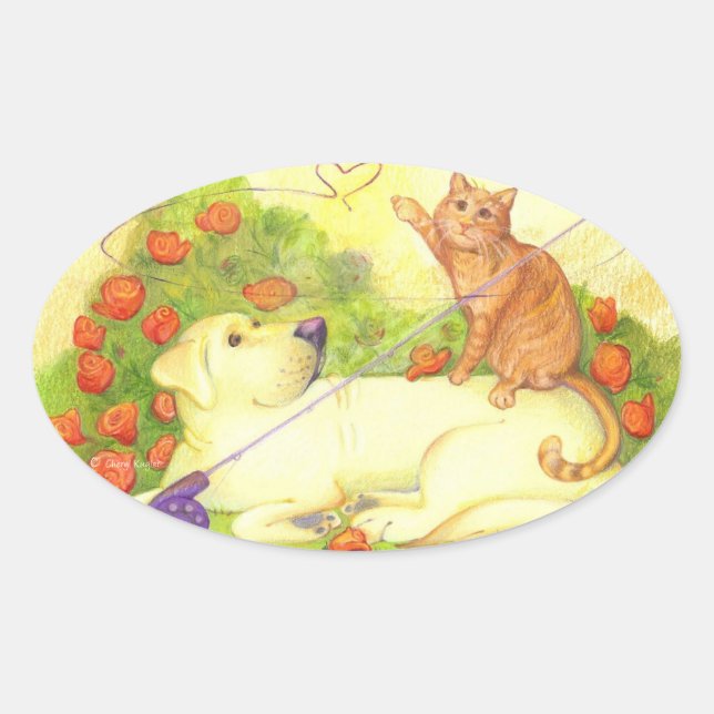 Adesivo Oval Cachorro e Gato de Pesca/Adesivos (Frente)