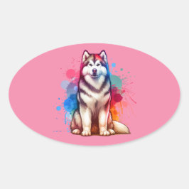 Adesivo Oval Cachorro Malamute do Alasca