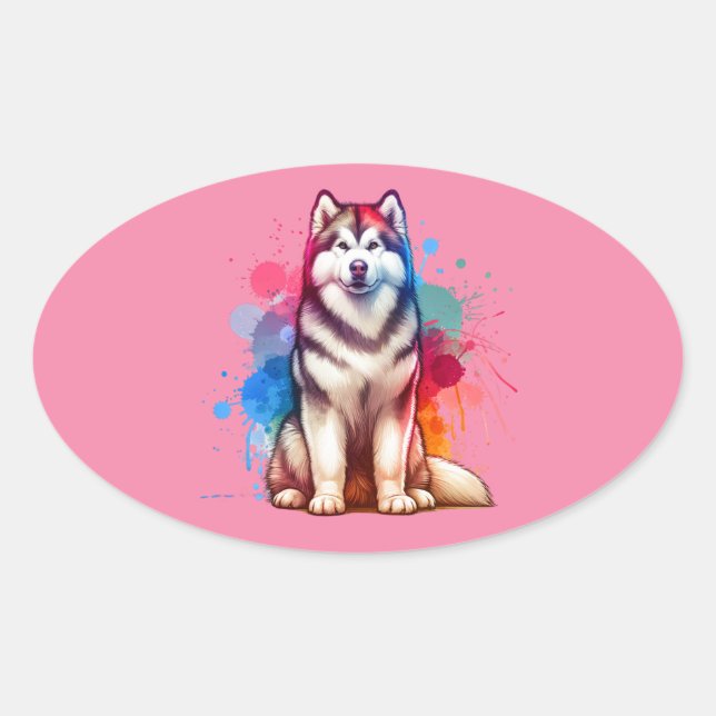 Adesivo Oval Cachorro Malamute do Alasca (Frente)