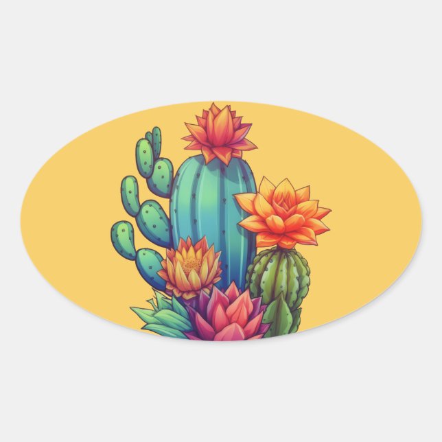 Adesivo Oval Cactus bonito (Frente)