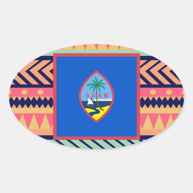 Adesivo Oval Caixa colorida da bandeira de Guam (Frente)