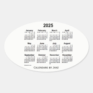 Adesivo Oval Calendário preto e branco 2025 por Janz Oval Stick