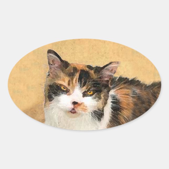 Adesivo Oval Calico Cat Painting - Gato Original Bonito (Frente)